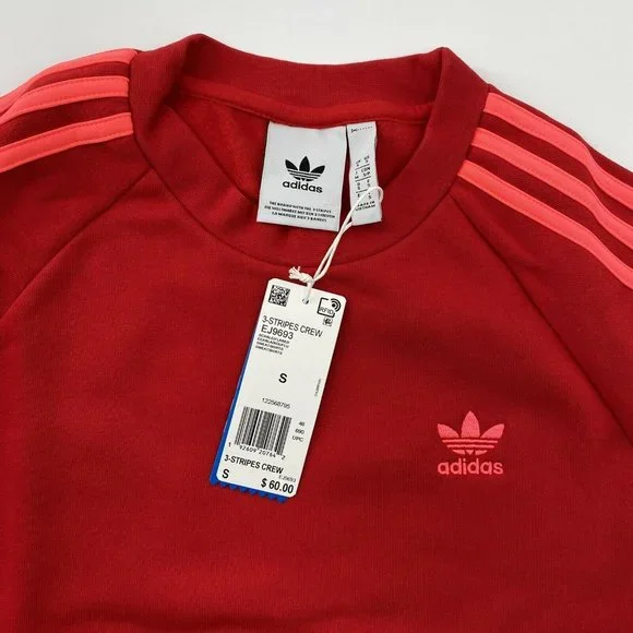 Adidas Originals Men's 3-Stripe Trefoil Fleece Pullover Sweatshirt Red EJ9693 S - Picture 4 of 11